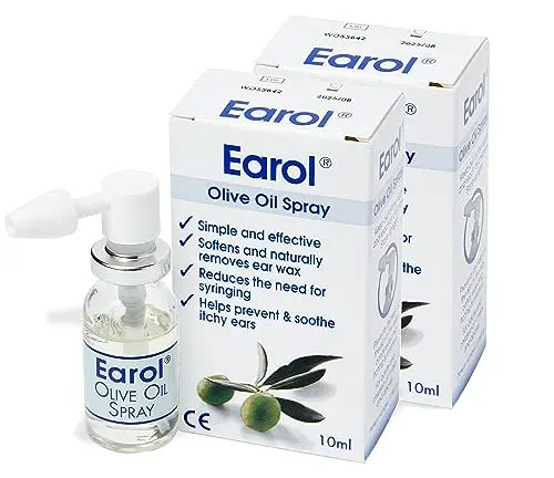Earol | Olive Oil Ear Wax Removal Spray | Clinically Proven | Reduces Need for Syringing | Metered Dose | 2 Pack of 10ml Oil Spray Bottle White