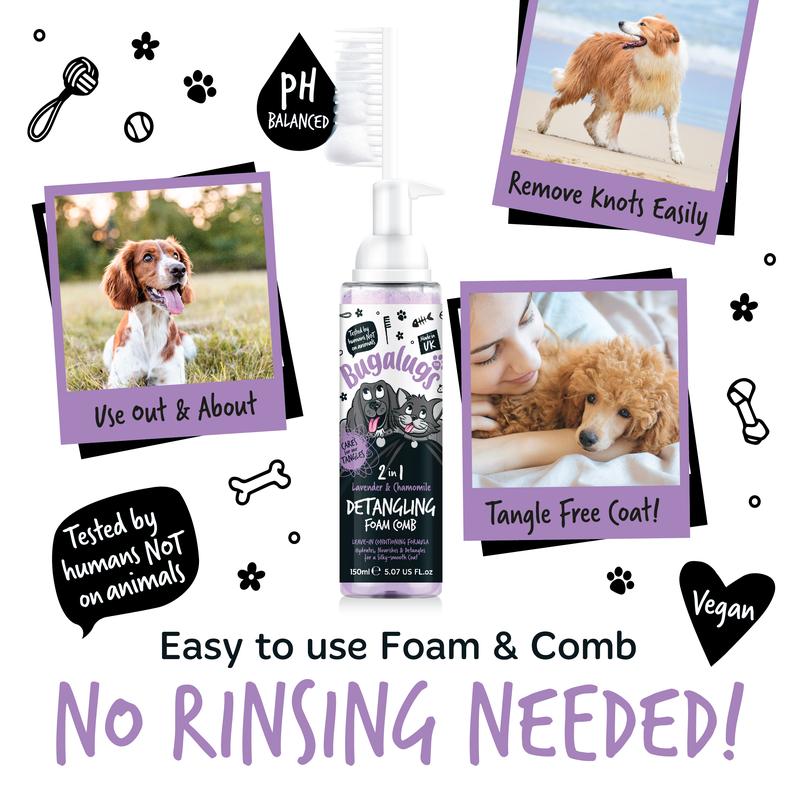 BUGALUGS PET CARE 2 in 1 Lavender & Chamomile Detangling Foam Comb for Dogs & Cats 6