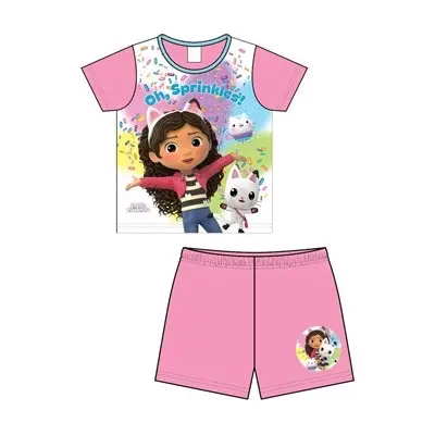 Shortie Gabbys Dollhouse Girls Pyjamas Pjs Nightwear Sleepwear Pink Kids Childrens Character Two Piece Set Short Sleeve Top Shorts Oh Sprinkles Cats
