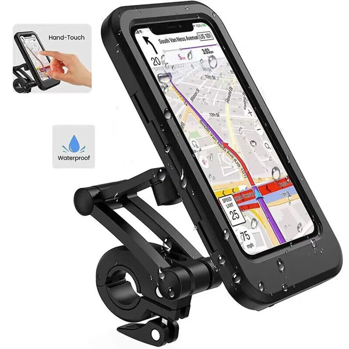 360° Bicycle Motor Bike Waterproof Phone Case Mount Holder For Mobile Phones Smartphone Adjustable
