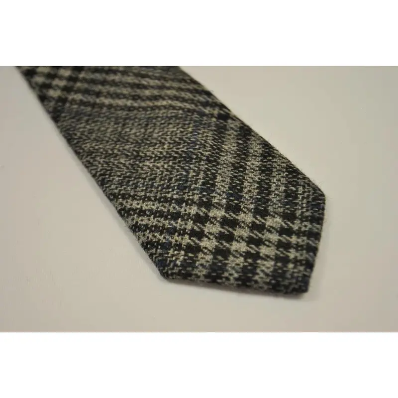 grey, black and navy check tweed wool skinny tie 1