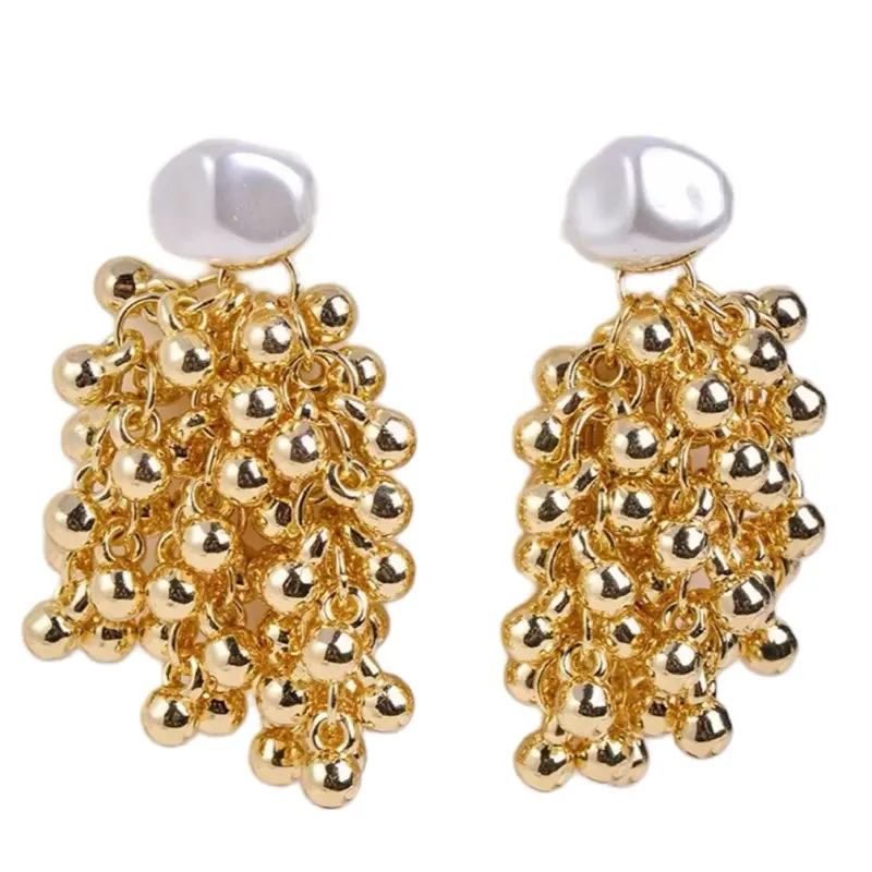 Gold Effect Beaded Earring with Pearled for Women