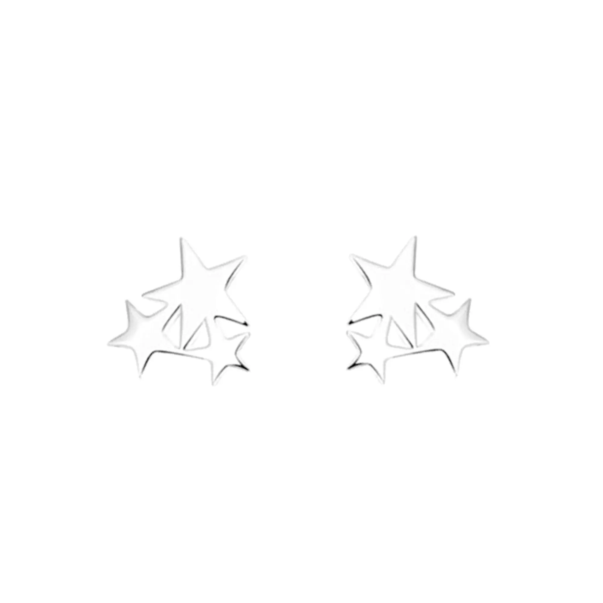 Sterling Silver Trio Stars Trinity Stud Earrings Shiny Polished