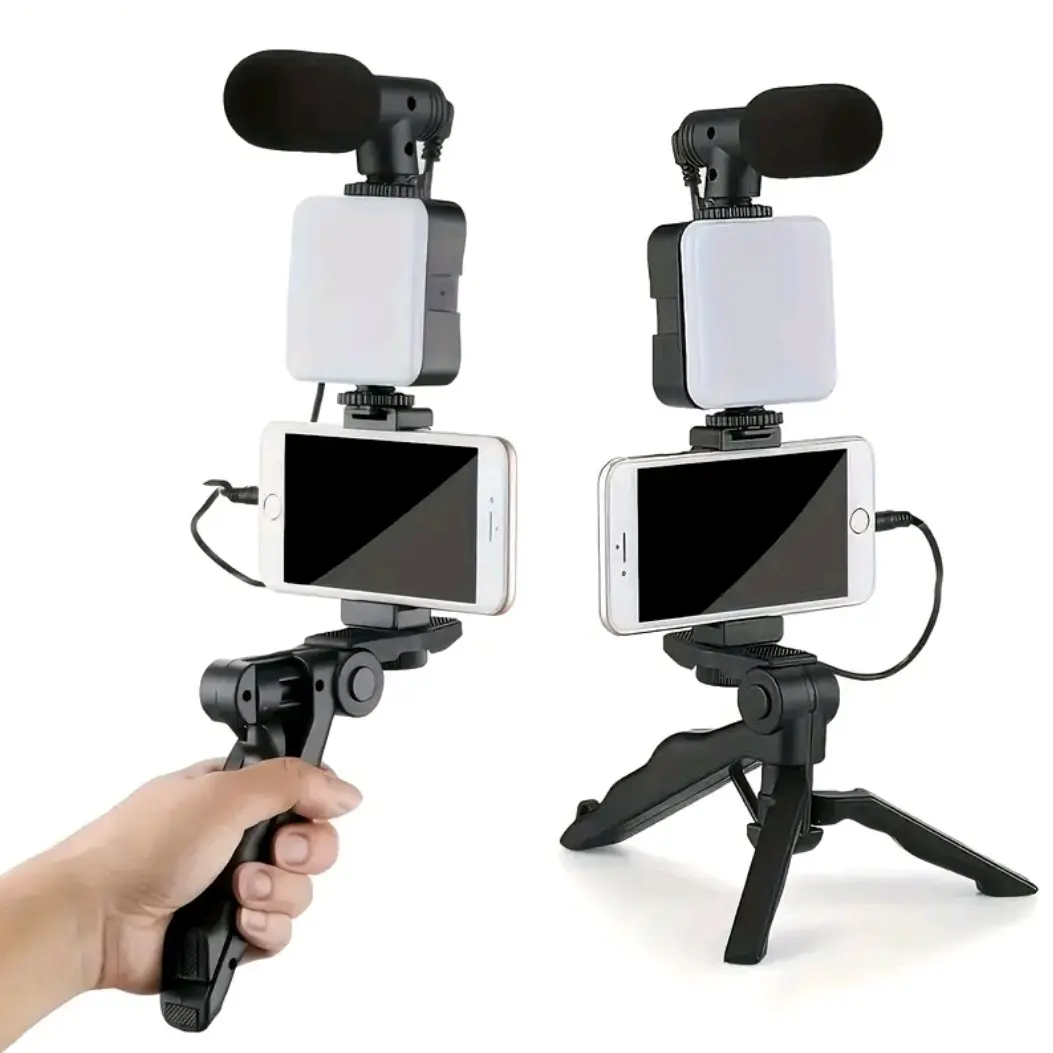5-in-1 Smartphone Stabilizer with LED Fill Light, Portable Tripod Stand for Selfie, Outdoor, Interviews, Day & Night Shooting, Uncharged, No Battery Required