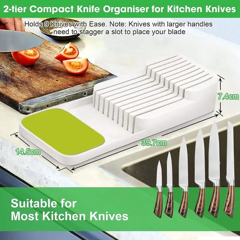 Kitchen Knives Holder & DrawerStore Knife Organizer holds up to 9 knives, Kitchen Organisation & Drawer Storage – Compact, White 2