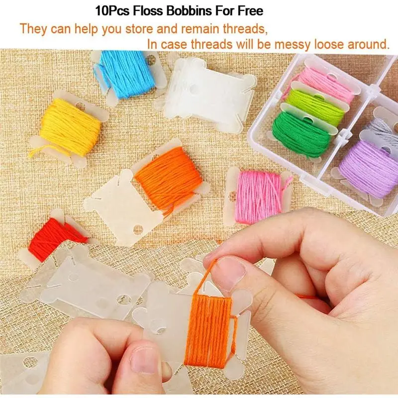 Embroidery Threads 50 Skeins for Friendship Bracelets, Crafts, Rainbow Colors with Free Needles and Floss Bobbins 6