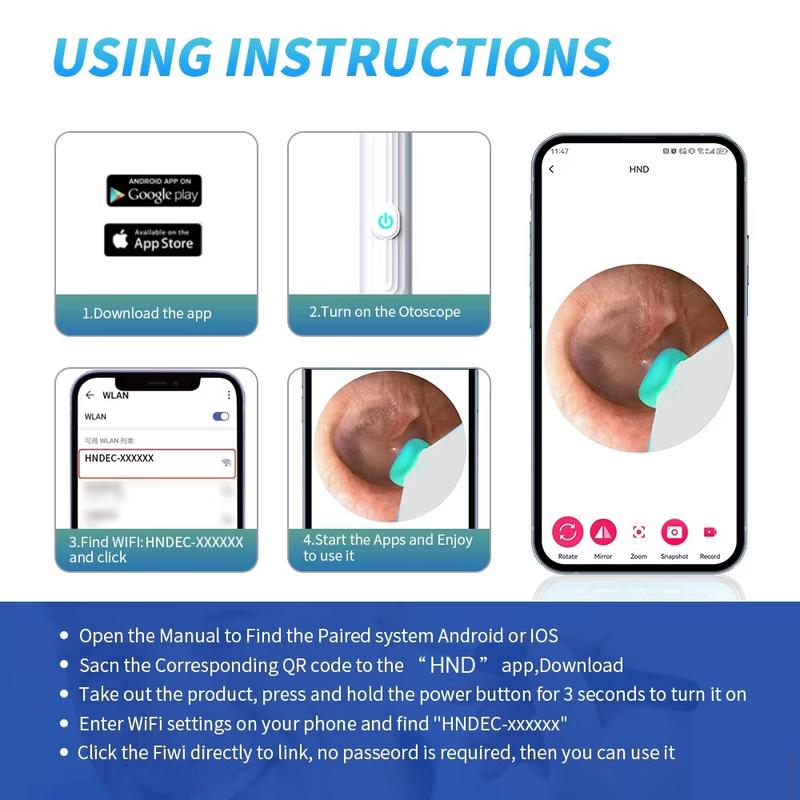 Ear Wax Removal Tool - Ear Cleaner With Camera, Earwax Remover With Light, Ear Cleaning Kit, Ear Wax Removal Tool WIFI Connection 6 LED Lights Earpick 6