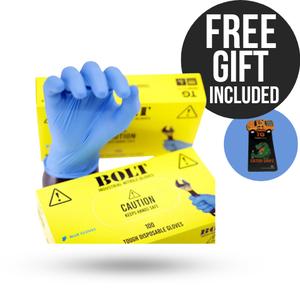 Bolt by Tough Glove - Box of 100 Blue Nitrile Gloves, Latex & Powder Free. Cleaning, Food Safe, Finger Textured, Smart Touch, Powder and Latex Free, Clean House Reset
