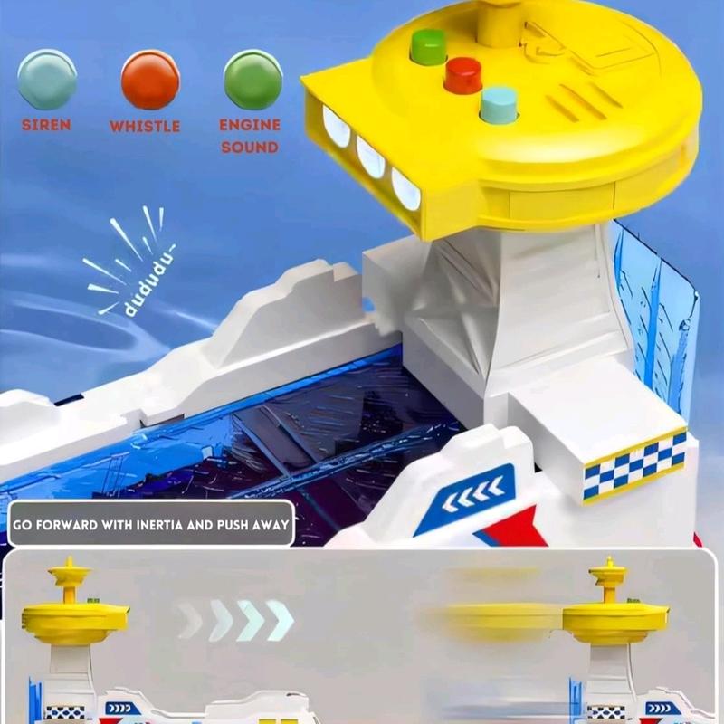 Coast Guard Ship Toy, 1:16 Scale Transport Boat With 3 Super Car, Fire ship model with light and sound, cabin can be opened, Birthday Gift for 3 4 5 6 Year Old Kids 4