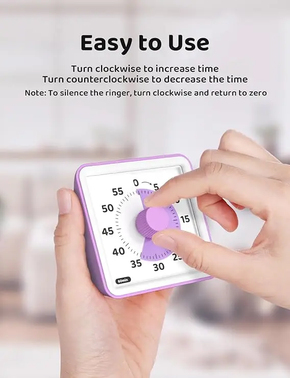 Visual Timer for Kids, 60 Minute Visual Countdown Timer Clock for kids Pomodoro Timer for Classroom Teaching Cooking 1
