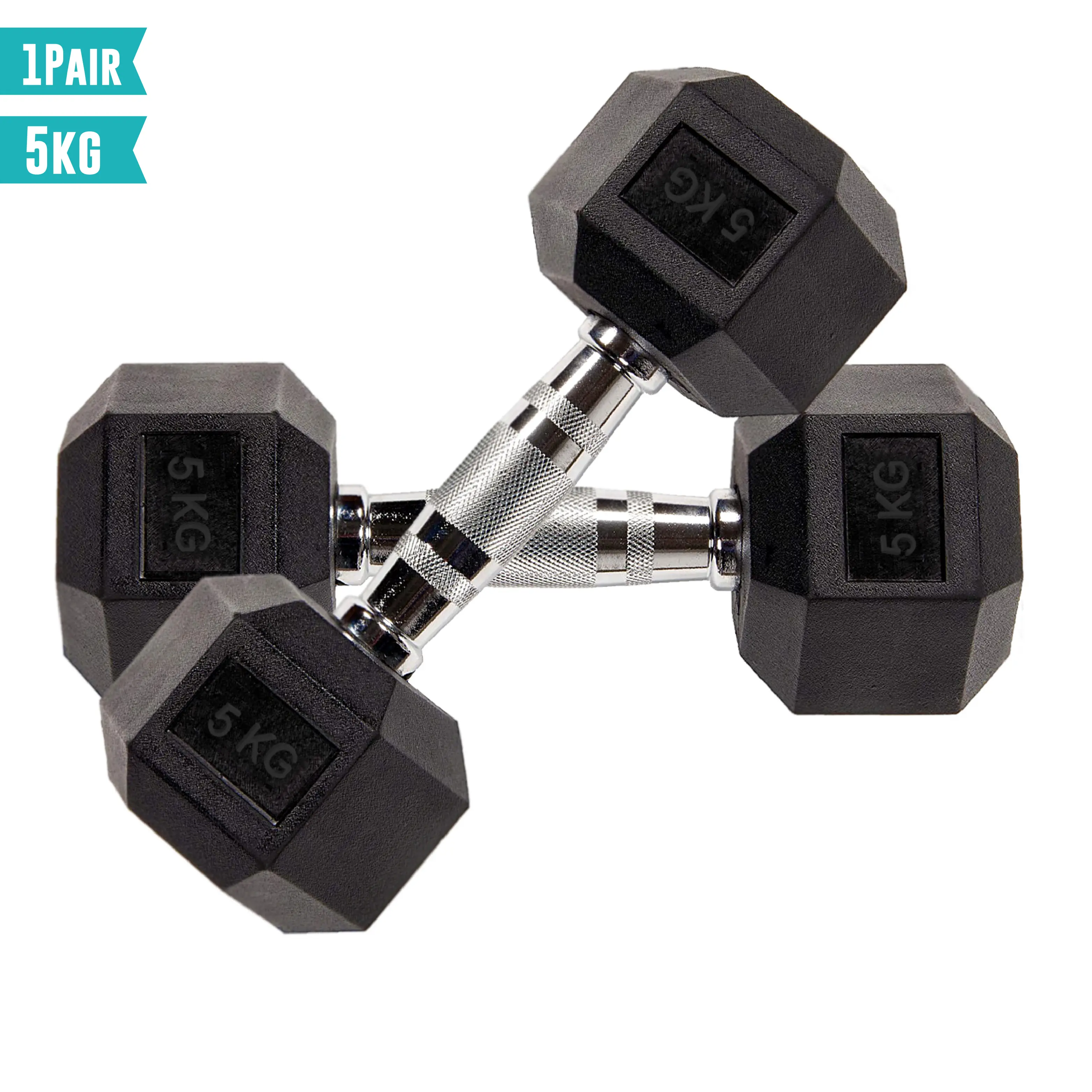Hex Dumbbell Rubber Encased Cast Iron Weight from 5.0 KG to 25 KG