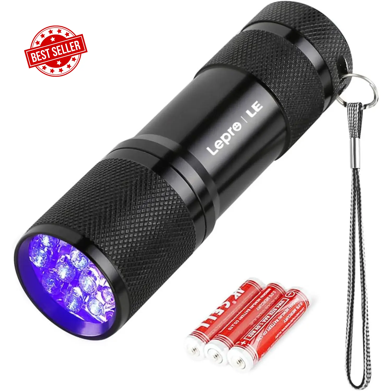 Lepro LE UV Torch, 9 LED 395nm Ultraviolet Flashlight, Blacklight Detector for Pet Urine, Stain, Bed Bugs and More, 3 AAA Batteries Included [Energy Class F]