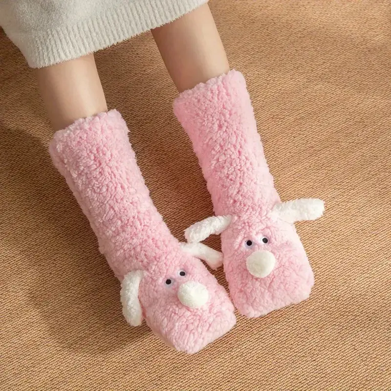 Cozy Cartoon Dog Winter Socks - Plush, Warm & Soft for Home Use, Non-Slip Floor Slipper Socks with Cute Animal Designs, for Winter, Autumn 3