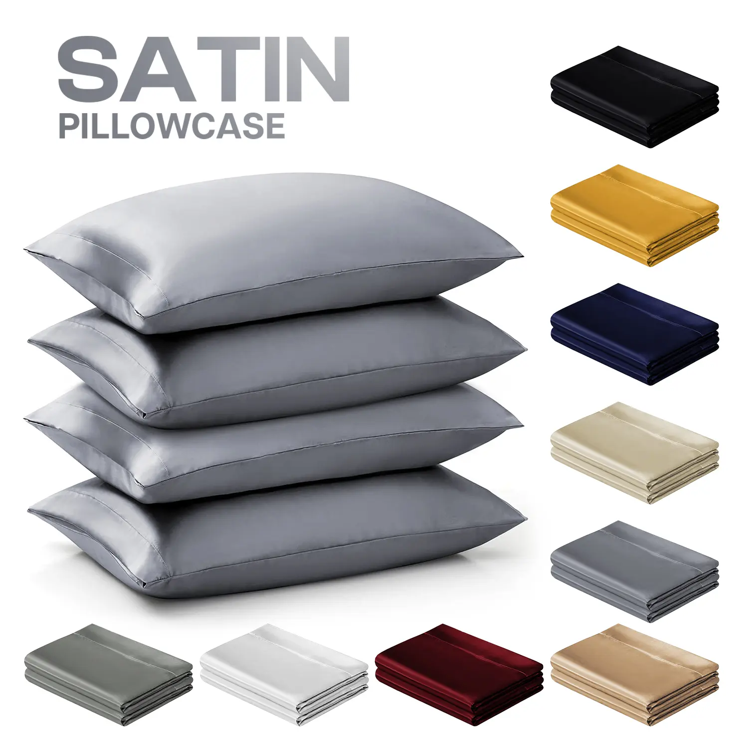 Luxurious Satin Pillowcases – Ultra-Smooth, Skin & Hair-Friendly, Available in 9 Colors and Packs of 2