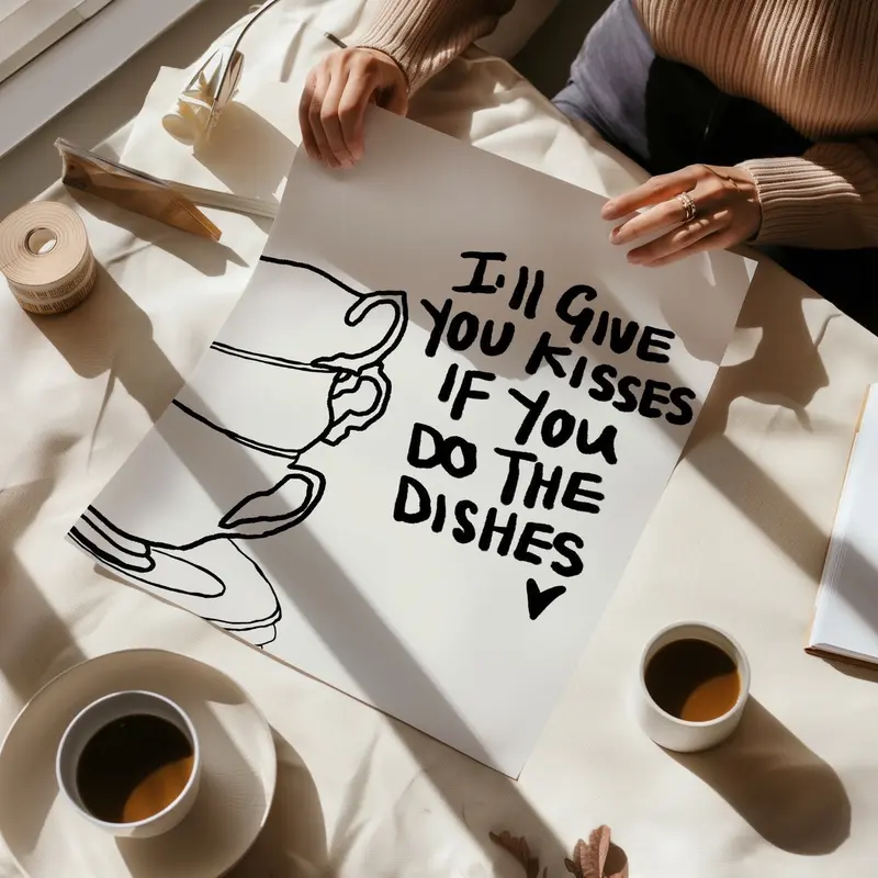 I’ll give you kisses if you do the dishes - kitchen art - kitchen decor - kitchen poster - kitchen print  - kisses - dishes - home art - home decor 4