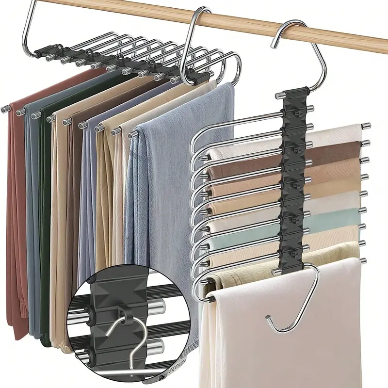 9 Layers Pants Hangers Space Saving, 2 Pack Multifunctional Pant Rack Stainless Steel Closet Organizer For Pants Jeans Leggings Trousers Room Decor Home Decor Fall Decor Bedroom Decor 0