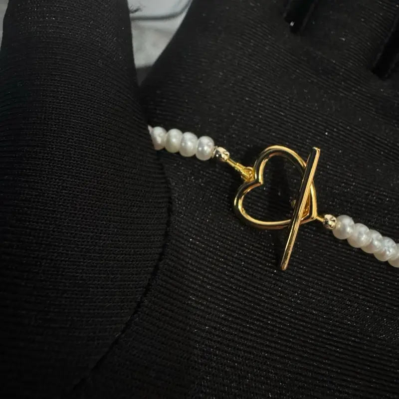 Freshwater real pearls choker necklace with sterling silver heart toggle clasp, Natural pearls custom layering  choker, Gift for mother, friend 2