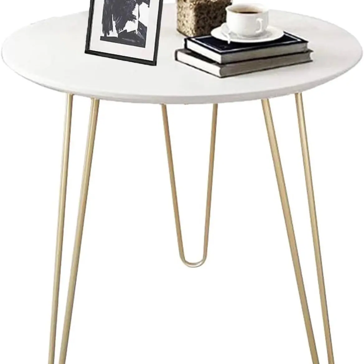 Round Coffee Tea Table with Metal Legs and White Top - Perfect for Your Home, Classic Style