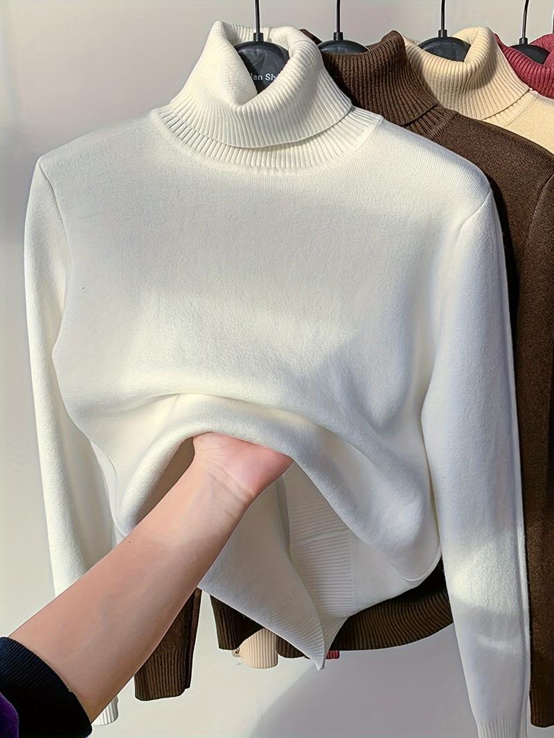 Product Introduction of Women's Thickened Fleece Lined Slim Fit Top, Warm Turtleneck Pullover, Casual Style Long Sleeve Base Layer Top For Winter Knitwear Womenswear Underwear Comfort Lady Knitting 6