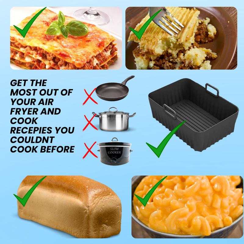 All Simple 2-pack Silicone Air Fryer Liner, Rectangle Reusable Air Fryer Liner BPA Free Silicone, Air Fryers Accessory For Home Kitchen Accessories Universal Fit 8.5 - 9.5L Each 4