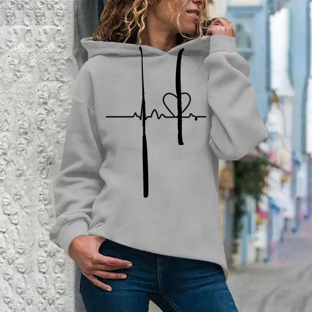 Winter Hoodie Drawstring Sweatshirt Keep Warm Plush Women Winter Hoodie Women Winter Hoodie  Female Clothes Casual Cotton Fabric Long Sleeve Womenswear Collar Comfortable Fit Light Polyester Printed Simple Straight Style