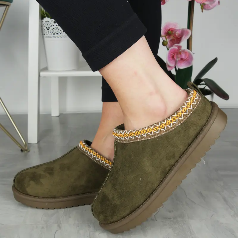CA-22 Ladies In Out Door Slip On Warm Faux Fur Lined Slippers Boots 3