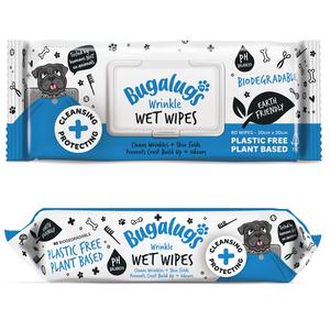 Bugalugs Wrinkle Wet Wipes for dogs - cleans wrinkles + skin folds & prevents crust build up + odours