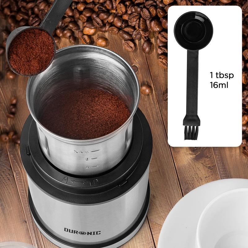Duronic Electric Blade Coffee Grinder CG421, 2 in 1 Spice Grinder Kitchen Machine, Wet & Dry Grinding Mini Mill Hopper, 75g/220ml, 200W, 2x Stainless Steel Cups for Beans, Herbs, Nuts 6