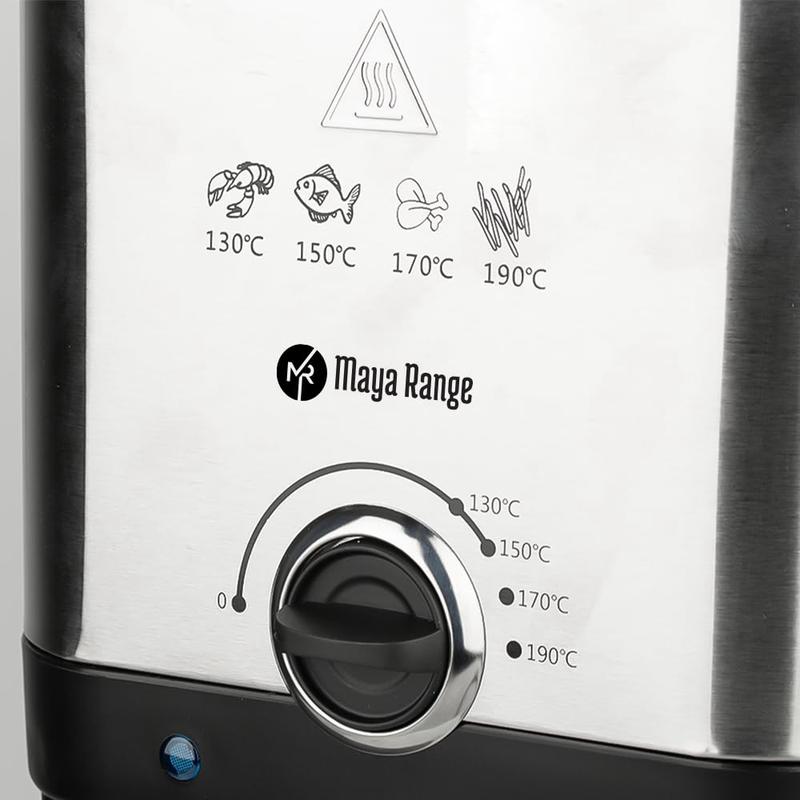 Maya Range Compact Deep Fryer, 2.5L Capacity, Stainless Steel, Temperature Control, Removable Basket, Cool touch Lid 1000W 4