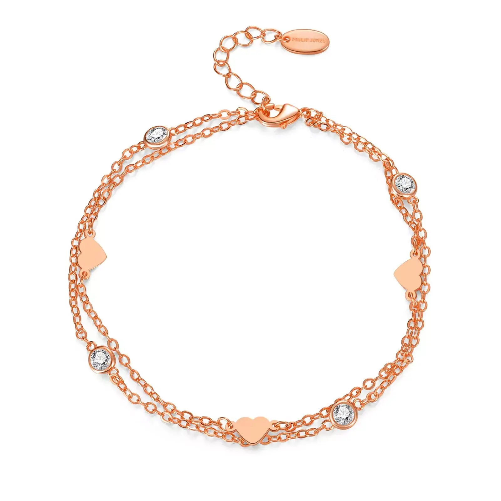 Women's Rose Gold Plated Layered Heart Anklet Created with Zircondia Crystals by Philip Jone, Fashionable Body Jewelry for Women & Girls, 2024 Summer Trendy Accessories for Party, Daily Clothing Decor, Trendy Allmatch & Exquisite Jewelry for Birthday Gift