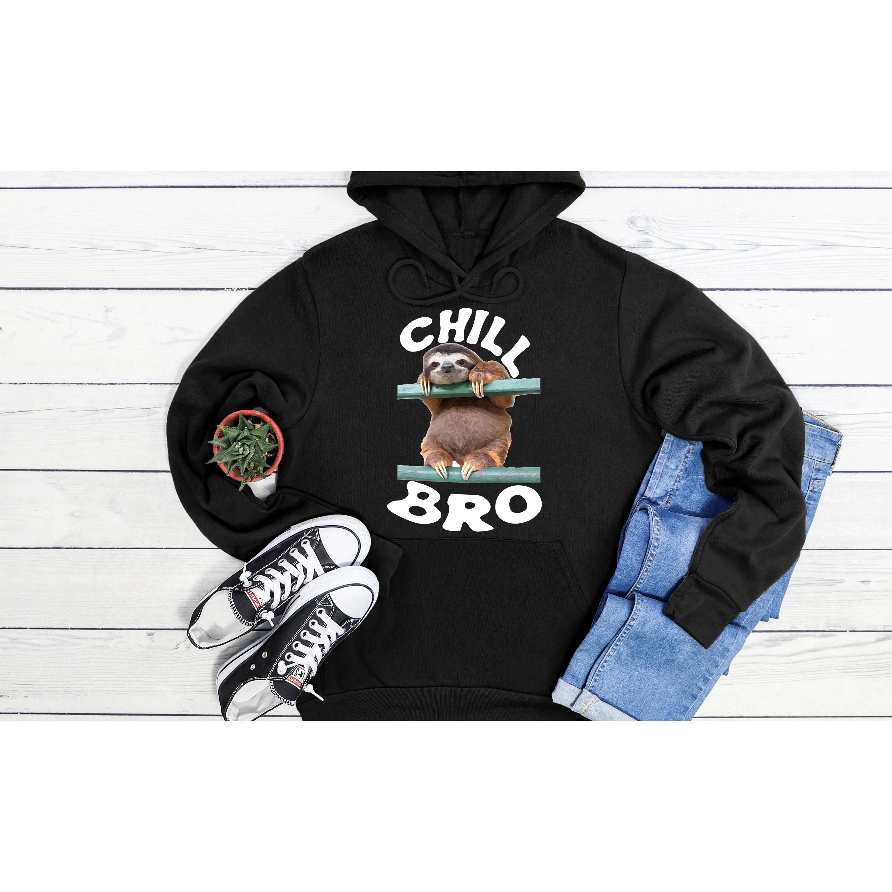 Chill Bro Sloth Animal Cool Hipster Men Women Unisex Hoodie Black Grey