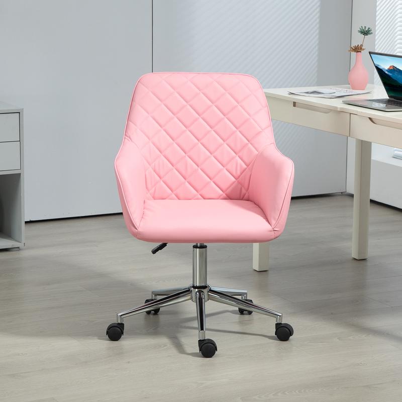 Vinsetto Office Desk Chair, Leather-Feel Fabric Computer Swivel Chair with Rolling Wheels and Adjustable Height for Home, Pink 6