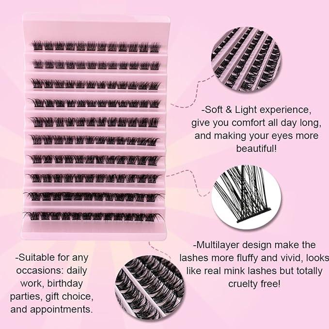 Lash Clusters 120Pcs DIY Eyelash Extenisons Natural Look Wispy Clusters Lashes 8-16MM D Curl Individual Lashes DIY at Home Wispy Fluffy Lash Extensions Reusable Individuals DIY at Home Makeup Eyelashes Extensions Eyelash Extensions 4