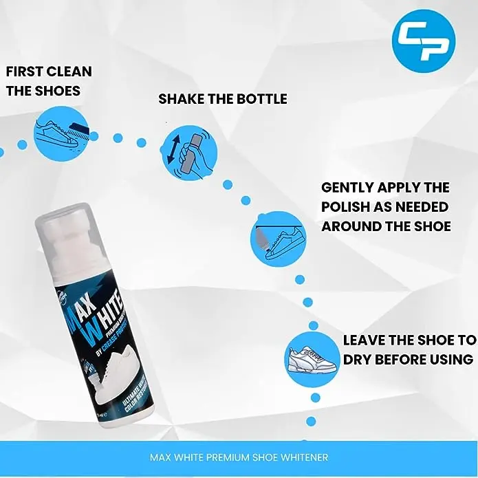 Crease Protect Max White Sneaker Whitener | White Shoe Polish for Leather, Canvas and Trainers | Restores Original White Color | Water-Resistant and Long-Lasting | Easy Sponge Applicator | 75ml 5