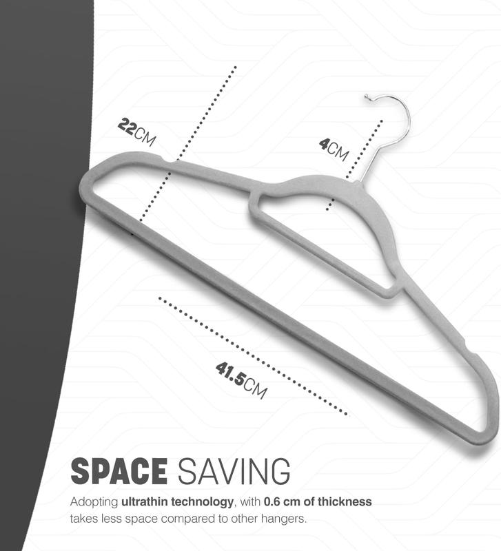 Velvet Hangers 20 Pack - Non-Slip Clothes Hangers with Tie Bar & 360° Hook - Grey - Hanging Organiser Adjustable 1