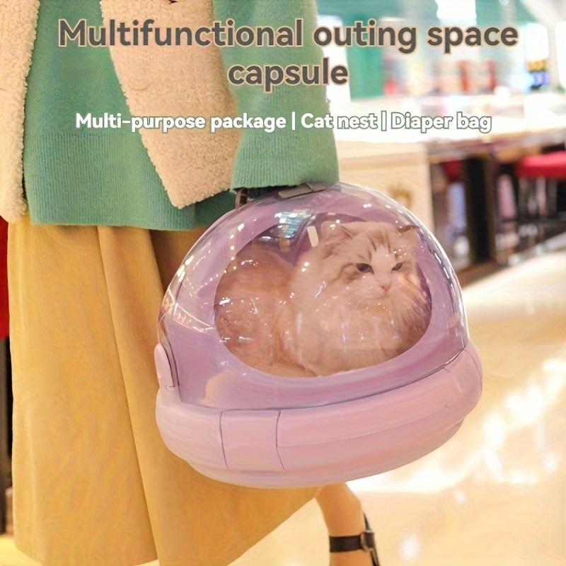 Portable Space Capsule Cat Carrier - Transparent ABS Travel Bag with Panoramic View for Emergency Outings 2