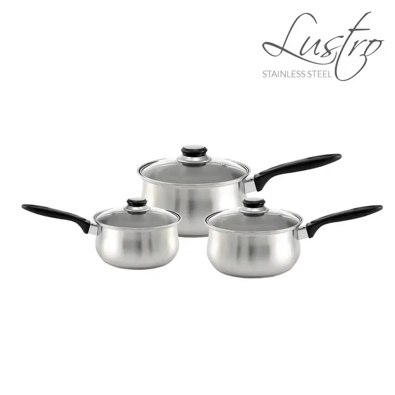 Lustro 3-Piece Stainless Steel Cookware Saucepan Set - Black Handles - 16 / 18 / 20cm 1