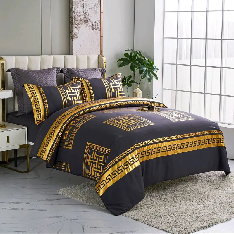 LUXURY MARBLE EFFECT 4 PIECE DESIGNER COMPLETE SET BEDDING SET SOFT EGYPTIAN COTTON TOUCH 3