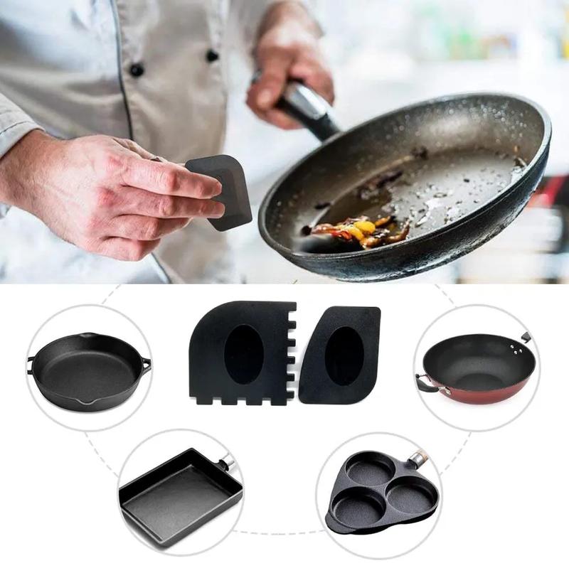 Plastic Grill & Pan Scrapers Cleaner Black Tool Durable Set For Cast Iron - 2pcs 6