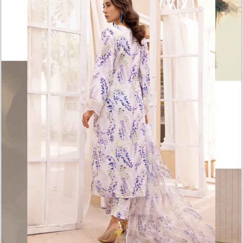 Simrans lawn leafy printkari  embroidered 3PC suit 1