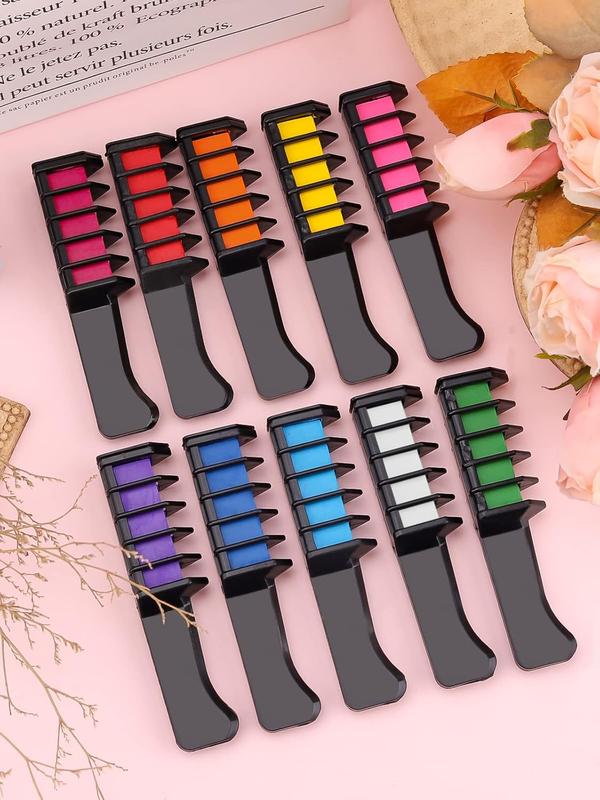 10 Pieces Non Permanent Temporary High Quality Colour , Non Toxic & Wet or Dry Hairs Temporary Hair Chalk, Washable Color Hair Comb, Rainbow Hair Dye Chalk Comb for Birthday Masquerade Cosplay DIY Decorate Best Christmas Gift For Kids Girls, Boys & Adults 8