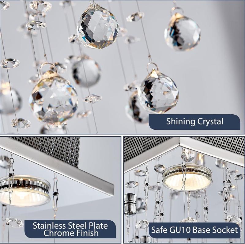 Modern Crystal Raindrop Chandelier, Flush Mount LED Ceiling Light for Dining Room, Bathroom, Bedroom, or Living Room, 4 GU10 LED Bulbs Required, Width 35cm, Height 50cm [Energy Class A+++] 3