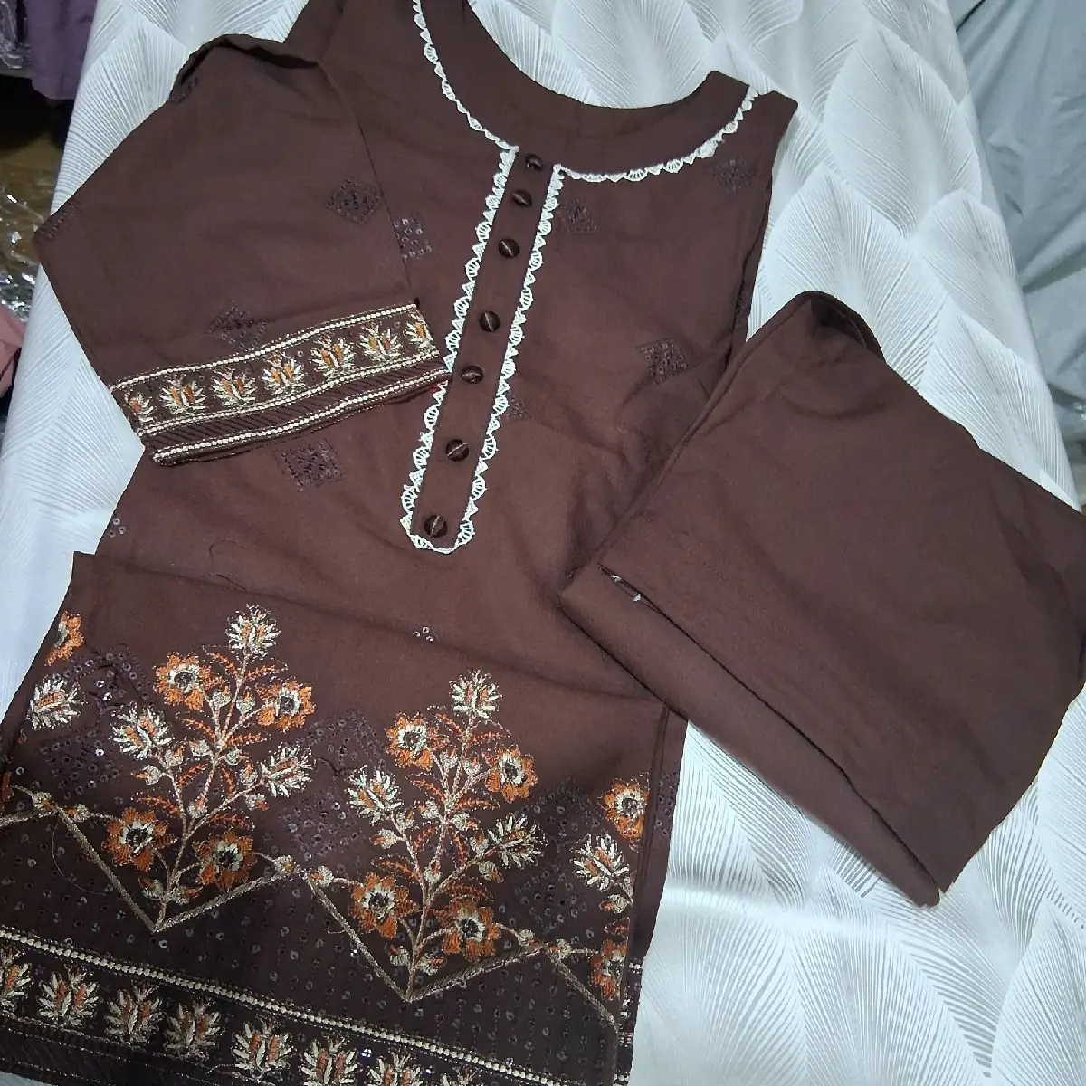 XL 2 pc  brown dhanak embroidered suit