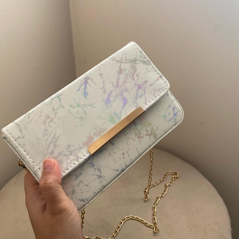 Women’s Gold Chain Cross Body Purse With Marble Design PU Leather 4