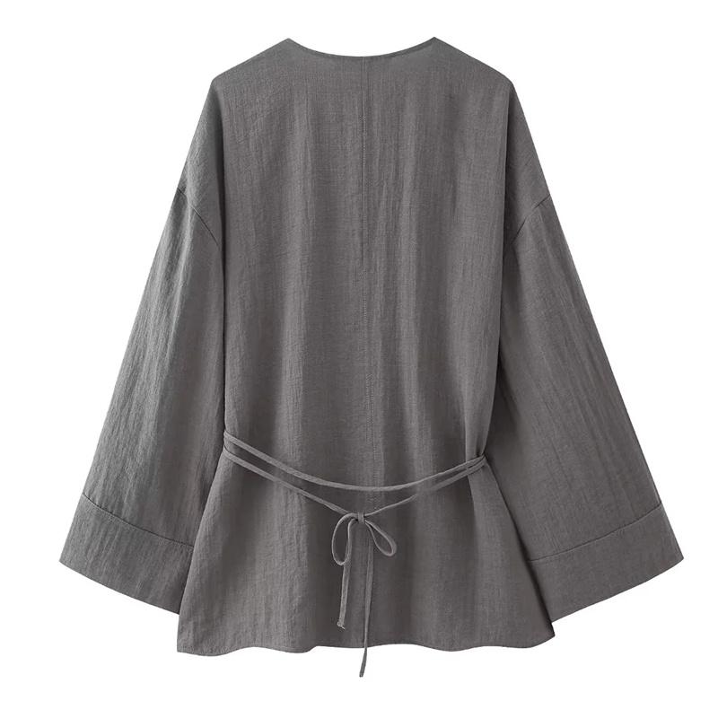 Product Introduction of Kimono Woman Summer Long Sleeve Blouses For Women 2024 Vintage Y2k Top With Ties Loose Elegant And Youth Women's Blouses 4