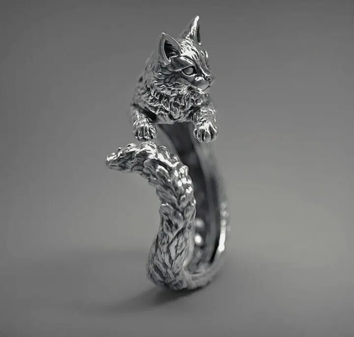 Cute Cat Kitten Unique Ring Christmas Birthday Jewelry Present Unisex