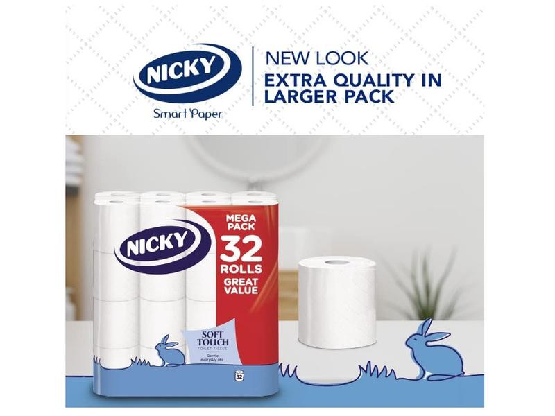 Nicky Soft Touch Toilet Tissue |Extra Value Pack – 32 Rolls of Extra Gentle White Toilet Paper |190 Sheets per Roll| 2-ply | Soft Tissue | Modern Embossing |Easy Opening | 100% FSC Certified Paper Wipes 1