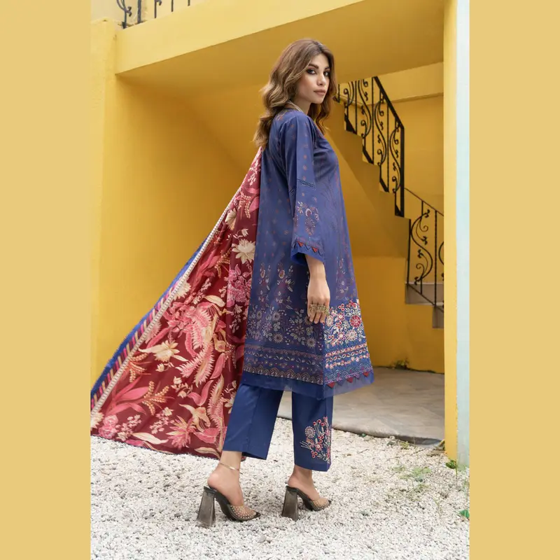 D-MSL-05 - Digital Printed Dhanak Gala Daman Embroidery Suit with Pashmina Shawl and Dyed Trouser 1