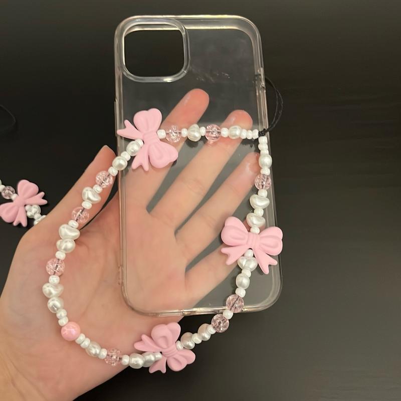 Pink crystal + bow phone charm 2