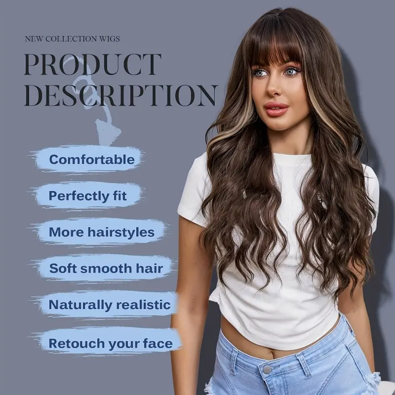 Highlight Long Curly Wavy Wig Synthetic Wig Beginners Friendly Heat Resistant Elegant For Daily Use Wigs For Women 6